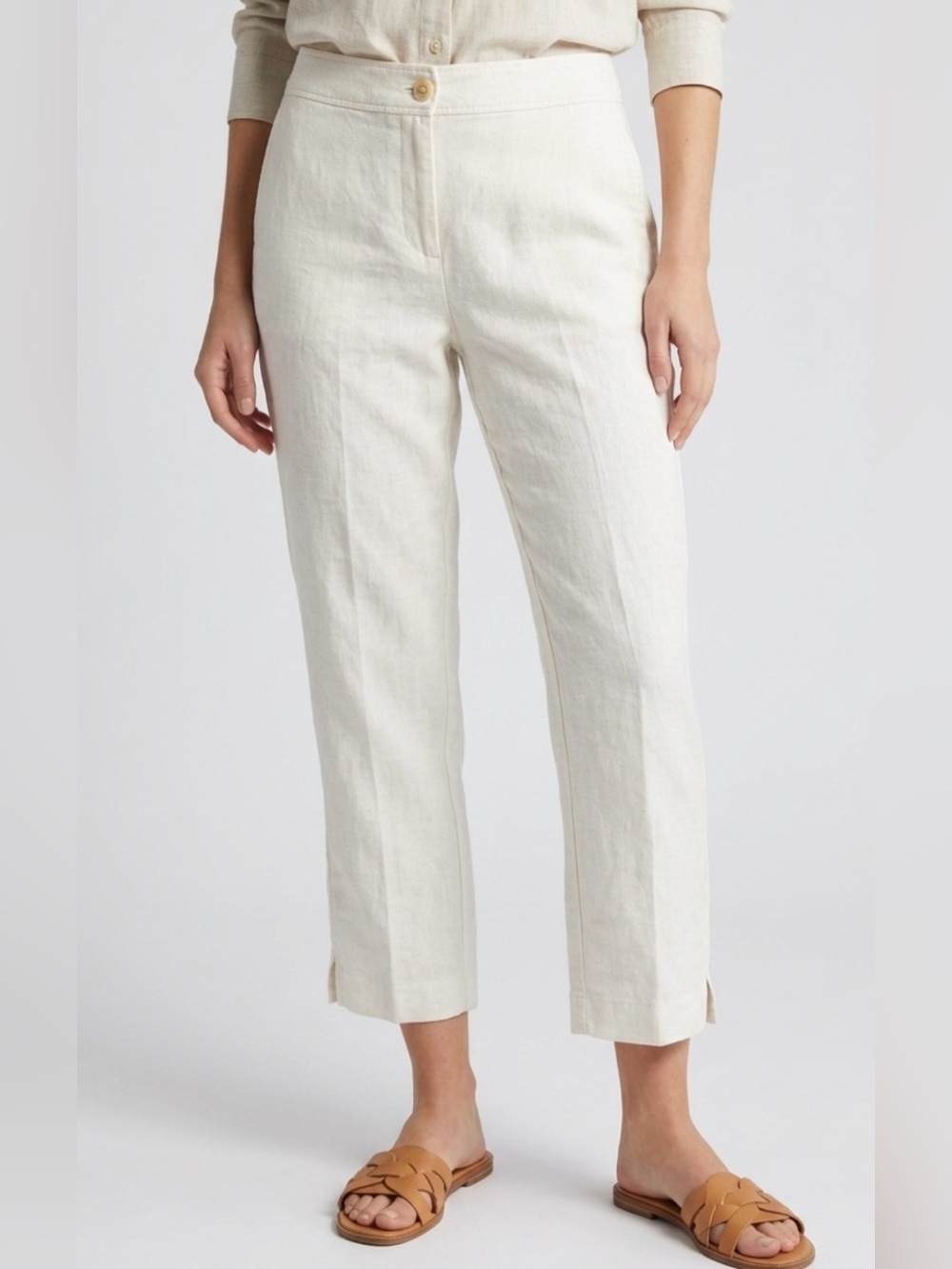 Banana Republic Factory White Cropped Straight-Leg Linen-Blend With Lining Pants